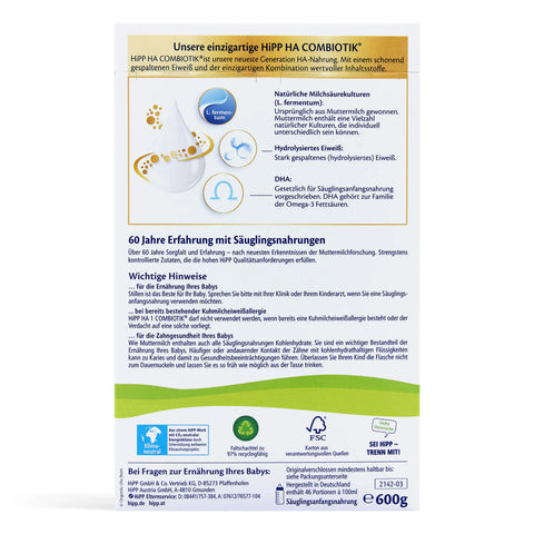 HiPP German HA Hypoallergenic Stage 1 (From birth)