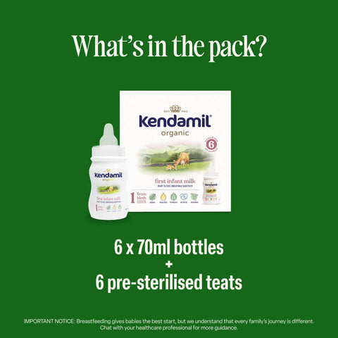 Kendamil Organic Stage 1 Ready To Feed with Teats 6 x 70ml (From birth)